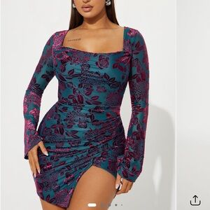 Mini Dress - Green and Pink Floral